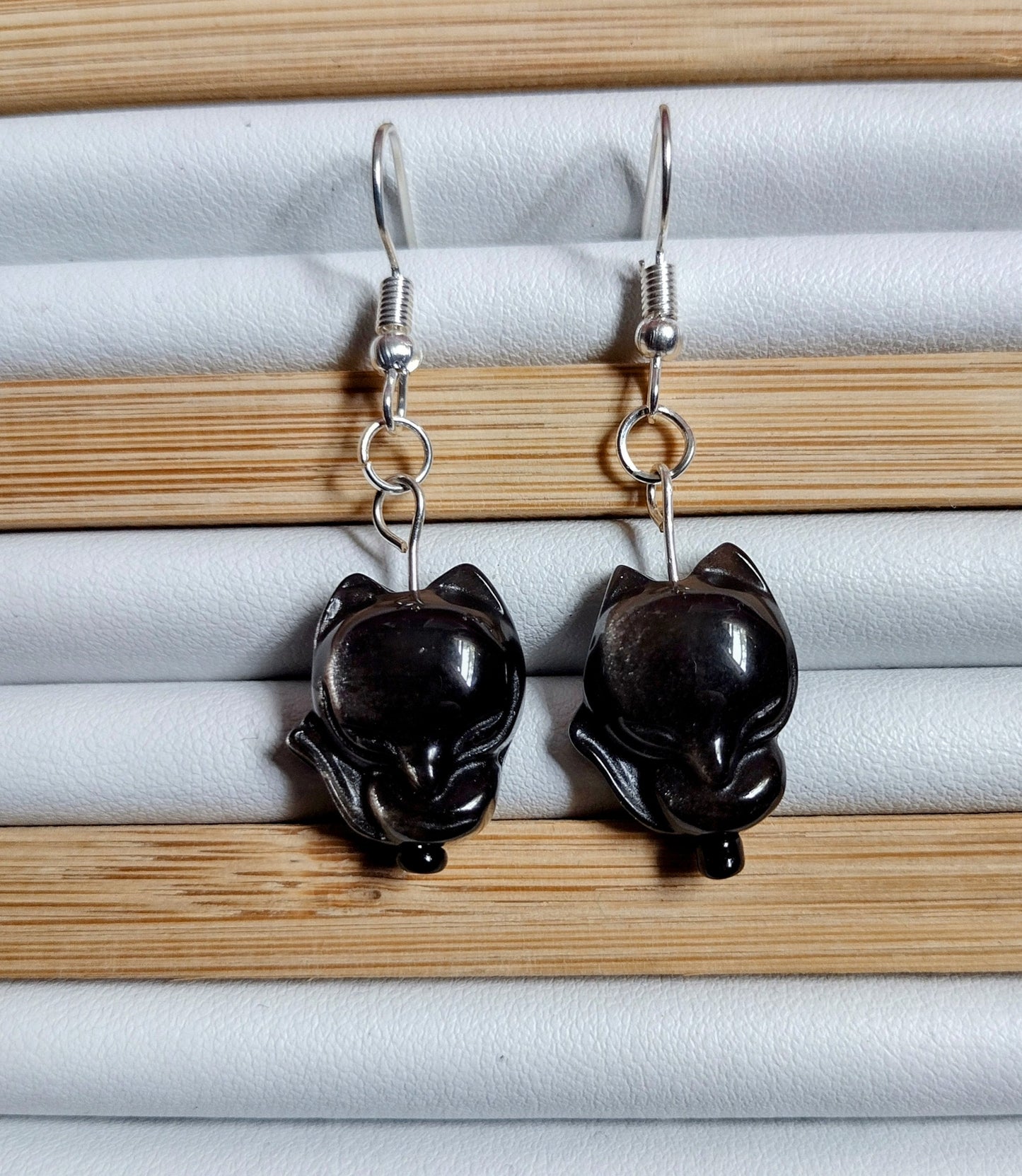 Silver Obsidian Fox Earrings