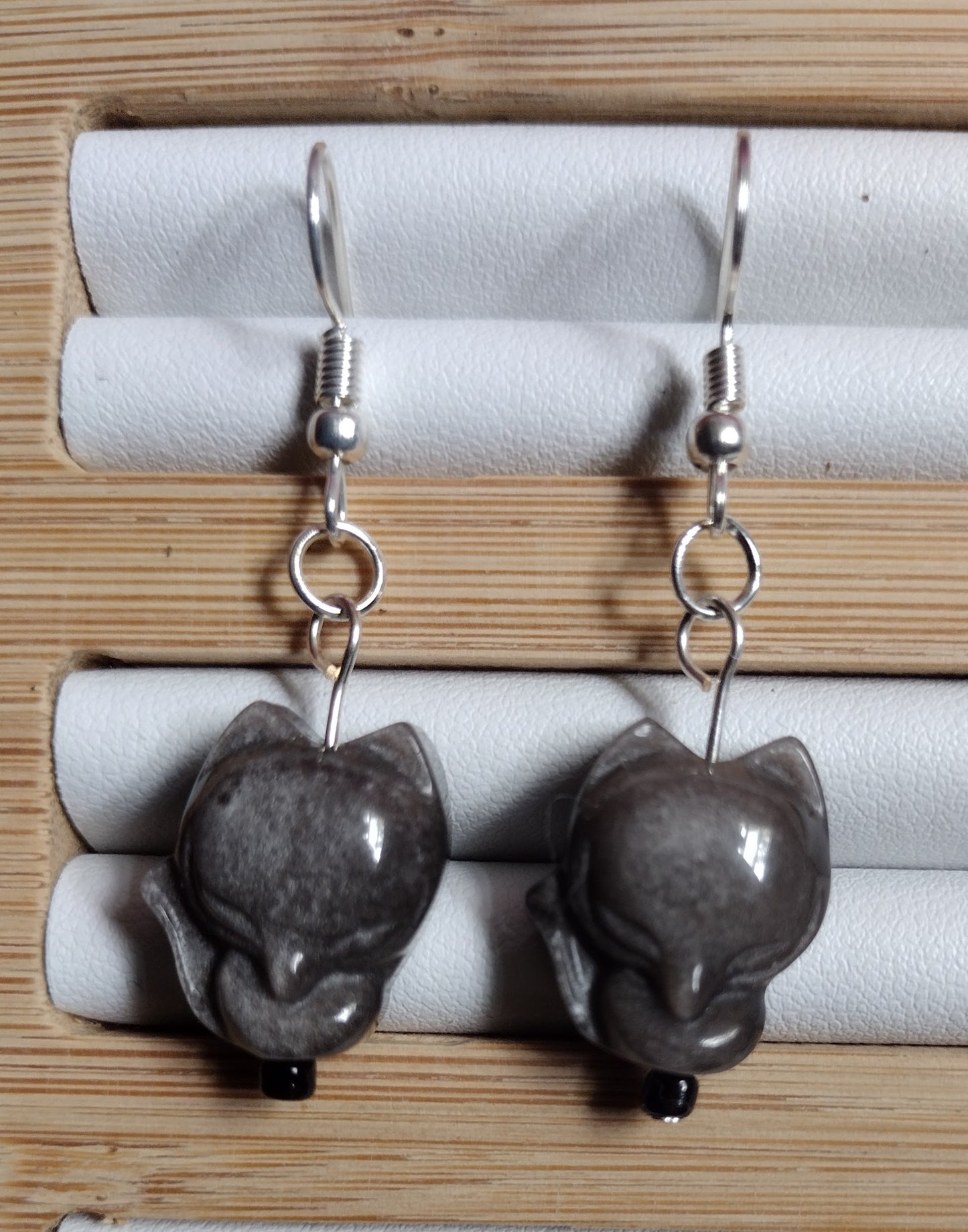 Silver Obsidian Fox Earrings